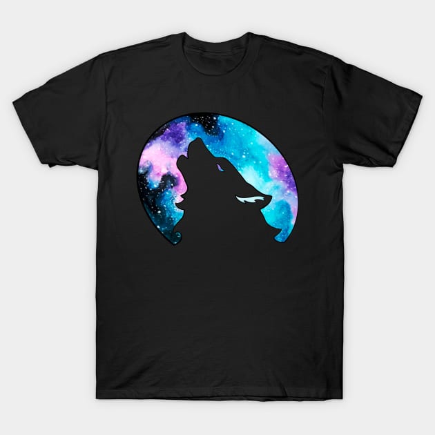 Wolf Howling at the Moon T-Shirt by Lady Lilac